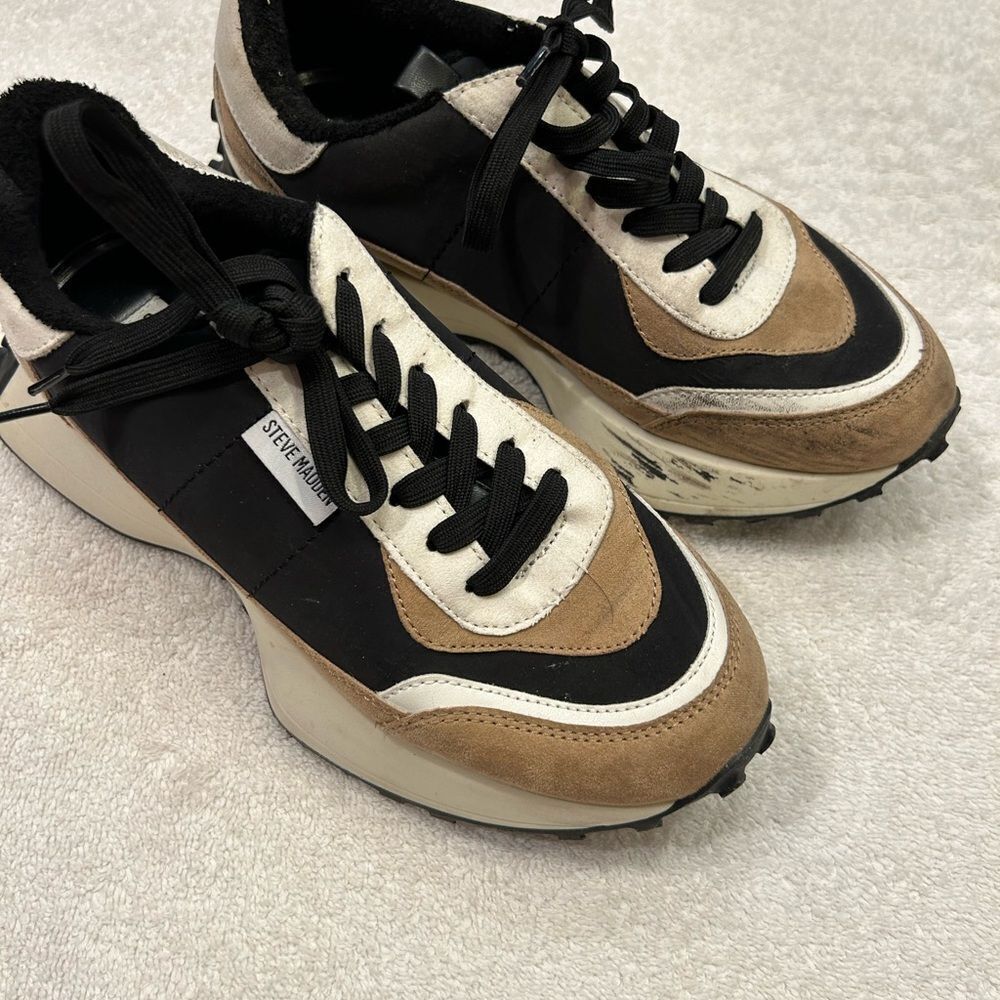 Steve Madden Black and Brown Sneakers with Suede and Leather